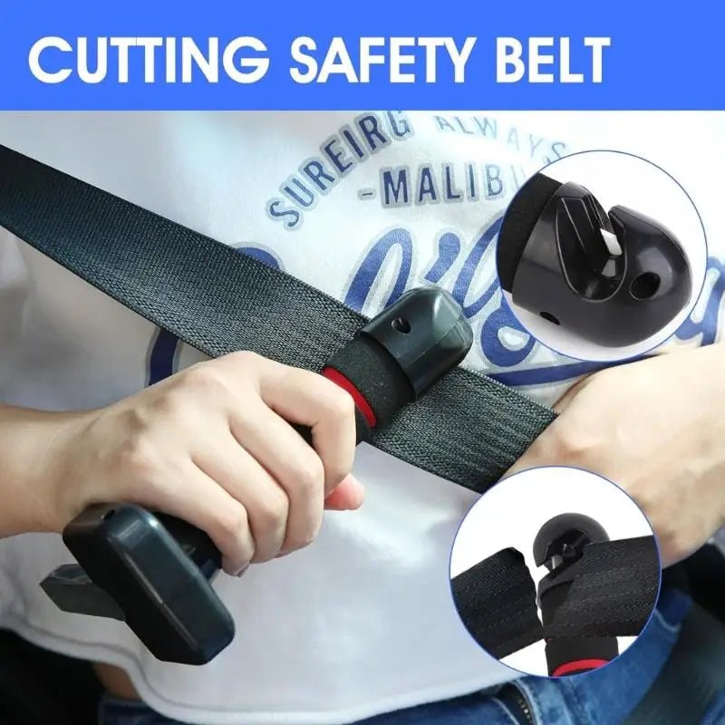 Red 3 - in - 1 Car Door Assist for Elderly with Window Breaker & Seatbelt Cutter - Assisted Exit